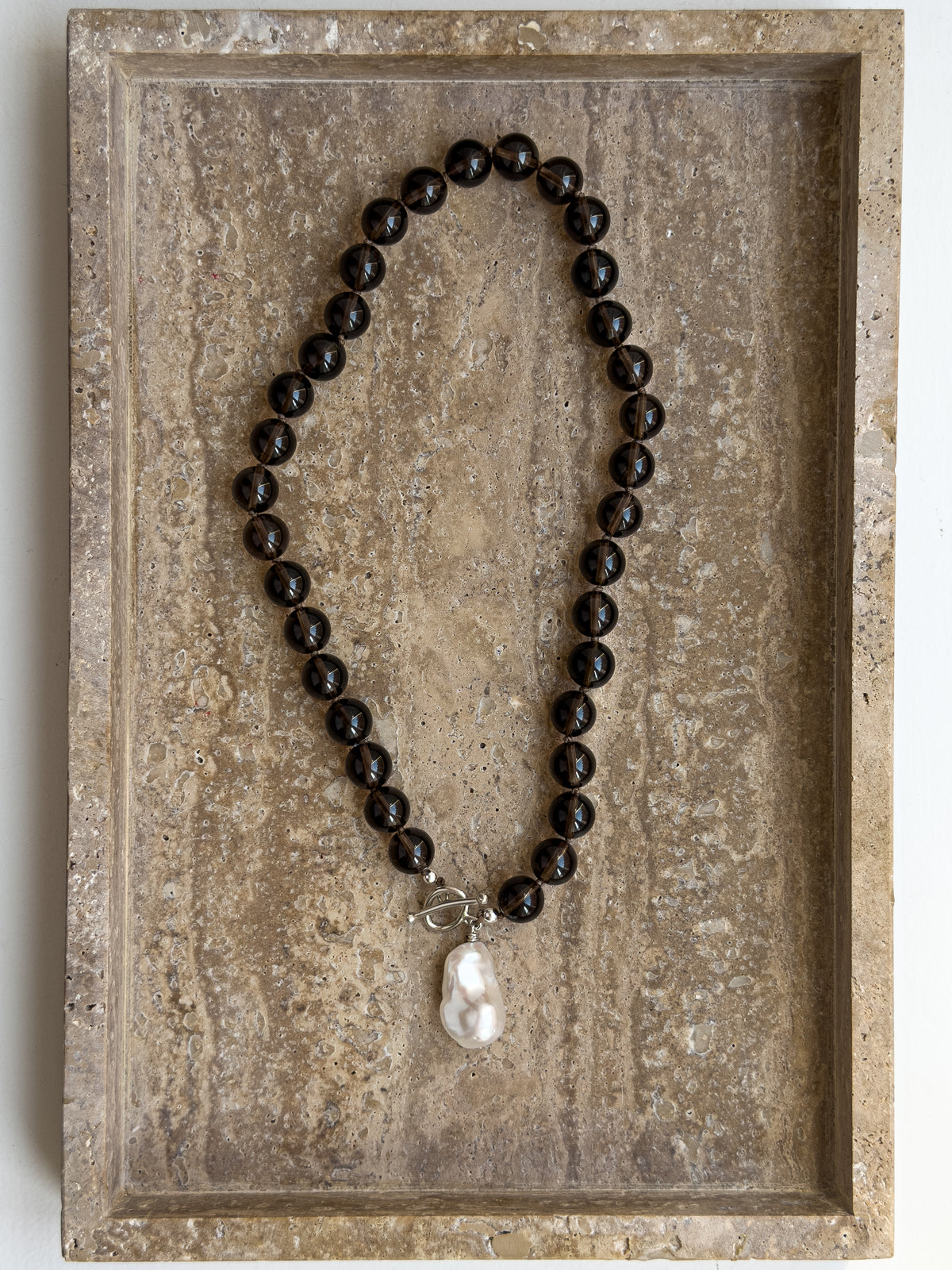 Rocky smoky quartz and pearl sterling silver necklace – SAKRI