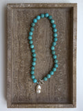 Tammy turquoise howlite and freshwater pearl sterling silver necklace – SAKRI