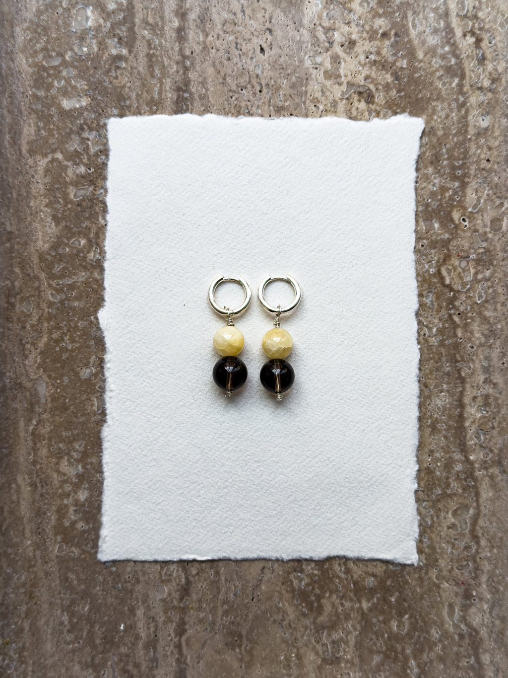 Hazel yellow jade and smoky quartz hoop earrings – SAKRI