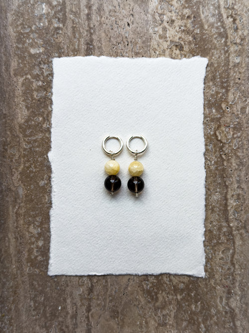 Hazel yellow jade and smoky quartz hoop earrings – SAKRI